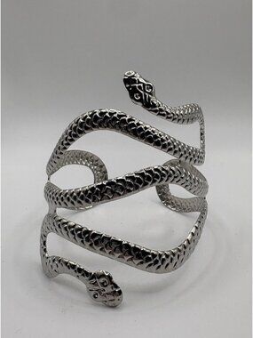 Silver Tone Snake Arm Cuff Bangle Bracelet Large Costume